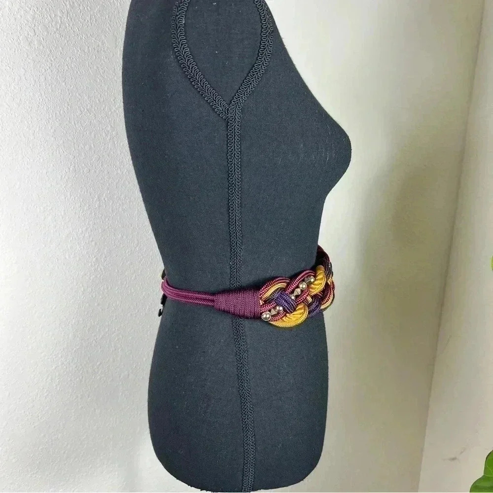 Twisted Braided Beaded Vintage Rope Belt Size Small NWT Gold Purple Burgundy - Picture 7 of 13